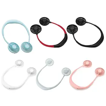 

Hand Free Sports Dual Fan Portable Neck Band Hanging USB 2000MA Battery Rechargeable Mini Cooler Fan With lights and fragrance