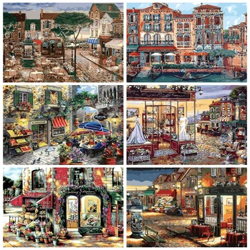 

AZQSD DIY Canvas Oil Painting By Numbers Town Unframe Picture Home Decoration Coloring By Numbers Landcsape Acrylic Paint