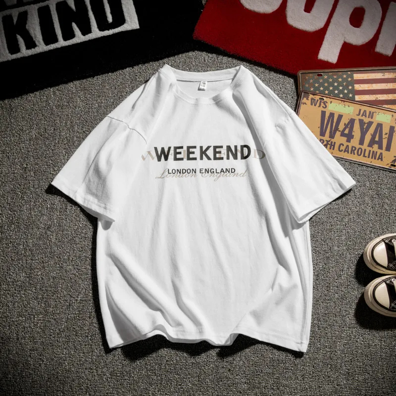 2019 Summer Men's New Casual Letter Printing Round Neck Short-sleeved T-shirt Loose Temperament Trend Cotton Harajuku