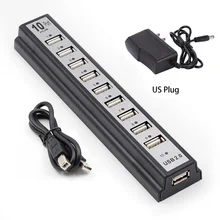 USB2.0 10 портовый концентратор мульти разделители Usb высокоскоростной 480 Мбит/с Usb 2,0 концентратор с ЕС/США адаптер питания для ПК ноутбук компьютер