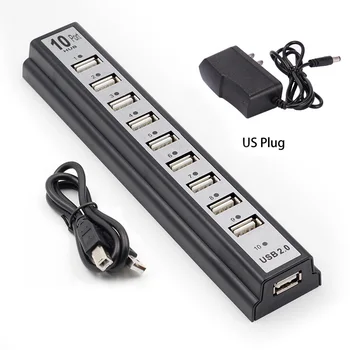 

USB2.0 10 Port Hub Multi Usb Splitters High Speed 480mbps Usb 2.0 Hub with EU/US Power Adapter for PC Laptop Notebook Computer