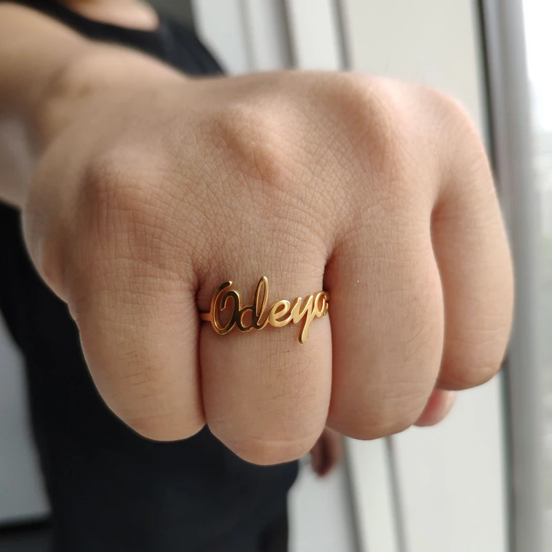 Изящное пользовательское имя кольцо Bijoux пользовательское слово кольцо из нержавеющей стали персонализированное имя кольцо Femme укладки именные кольца в золотом и серебряном цвете