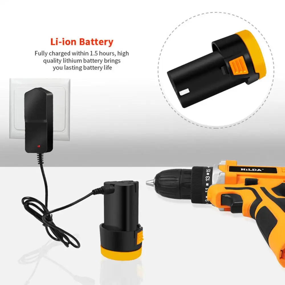 Hilda 16.8V Lithium Strong Torque Electric Hand Drill Machine Cordless Household Charging Screwdriver Wireless Power Tool