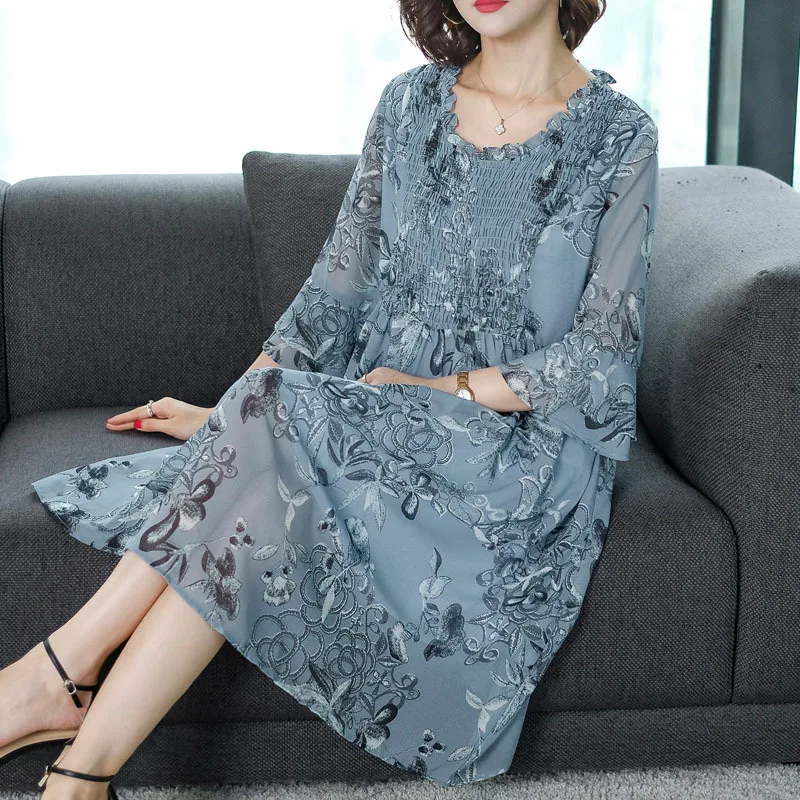 

Chiffon Dress Summer Wear for Women 2019 New Style High-End Elegant Elegant Loose And Plus-sized V-neck France Non-mainstream Sk