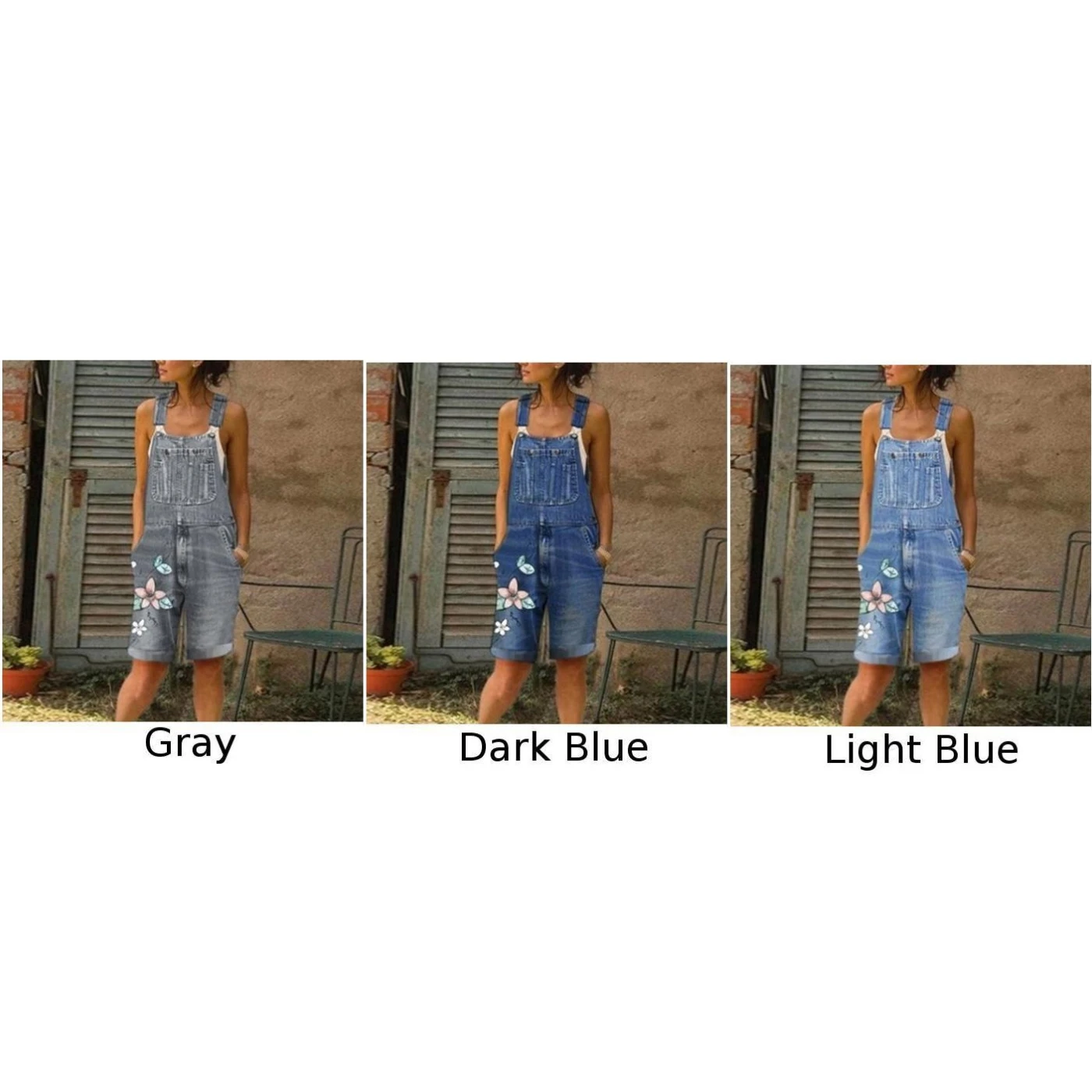 Women's shorts jean Jumpsuits Printed denim Overalls Oversize Short Fashion Casual pockets buttons cool floral rompers ladies