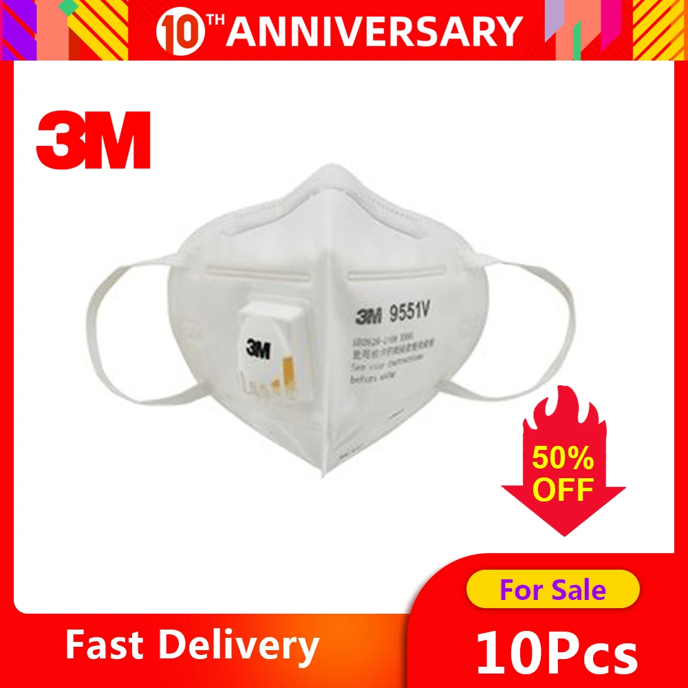 

10Pcs 3M 9551V N95 Mask Face Mask KN95 Protective Masks Safety Mask with Valve Face Mouth Mask Features as N95 KF94 FFP2 Mask