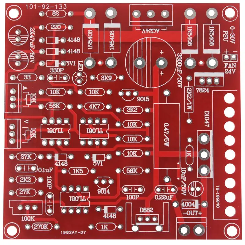 Красный 0-30V 2mA-3A постоянный Регулируемый источник питания DIY Kit PCB