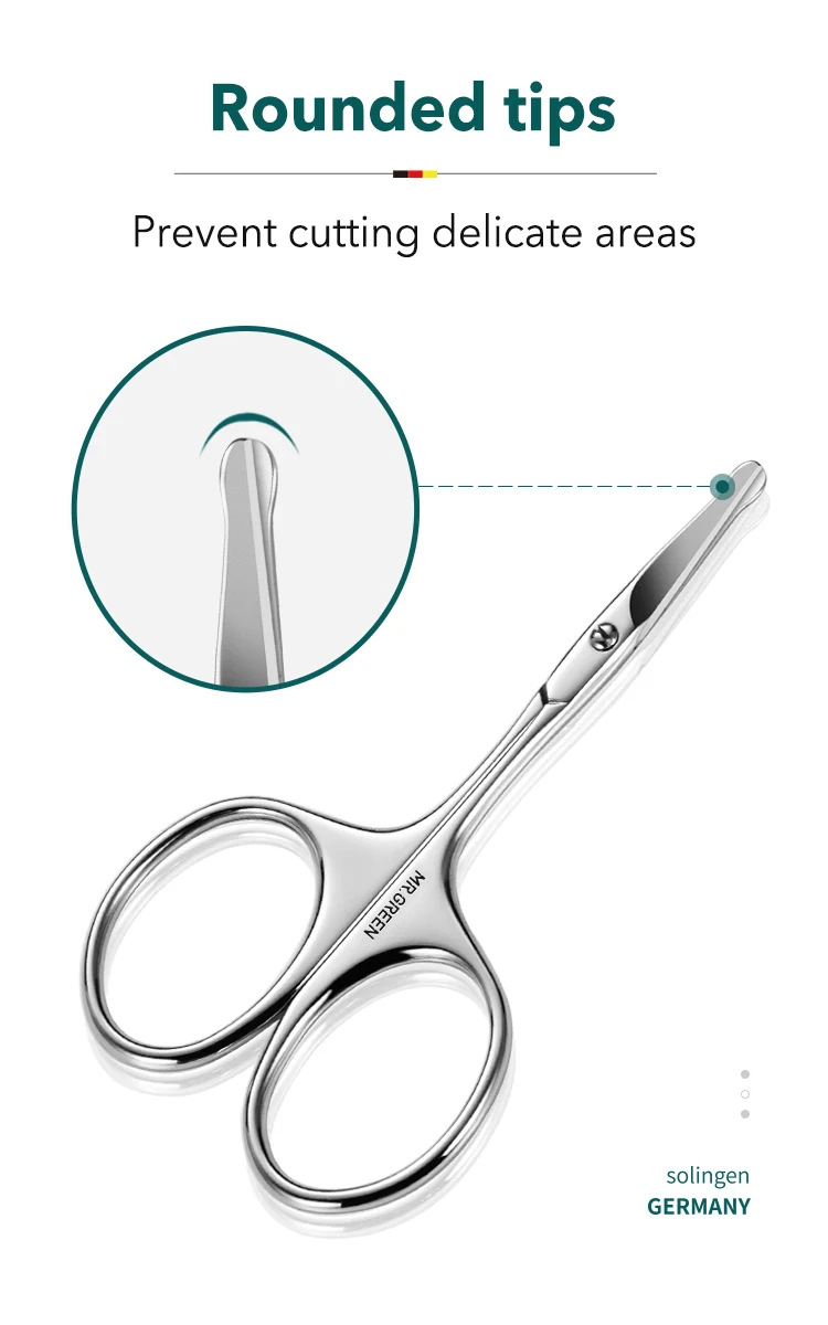 Tesoura de Cabelo Verde Facial Arredondado Profissional Aço Inoxidável Bigode Nariz Cabelo Barba Sobrancelhas Cílios Aparar Clippers Mr. 3 Tesoura p maquiagem
