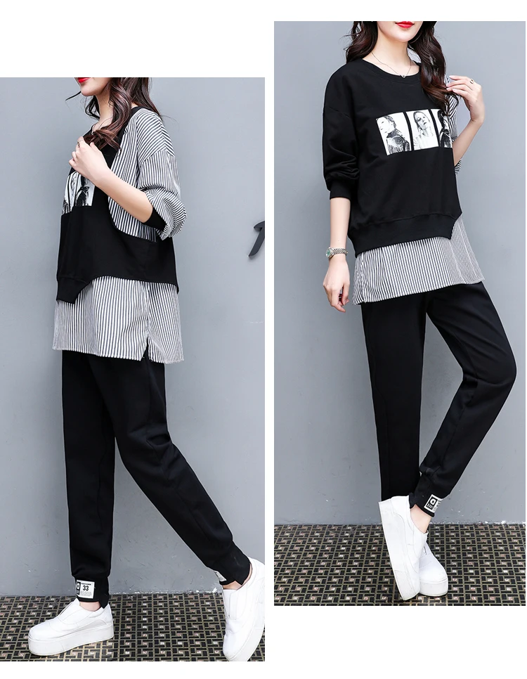 Women's sports suit Large Plus Size tracksuit T Shirt+pants two piece set Top And Pant clothes Matching Set Fashion Print Set