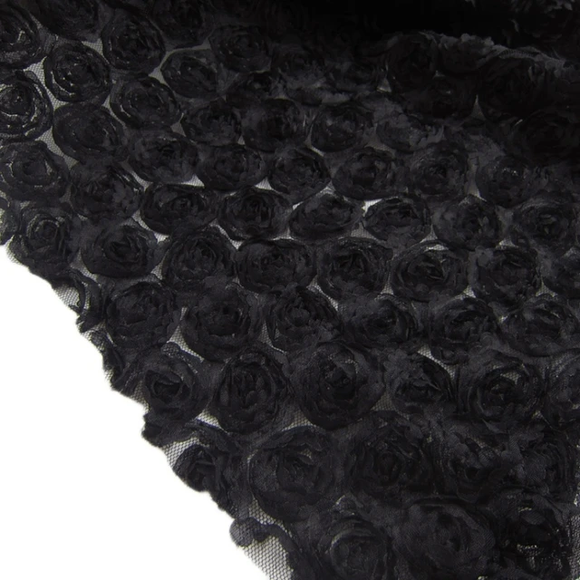 Unique Black Velvet Rose Flower Lace Fabric by the Yard - OneYard