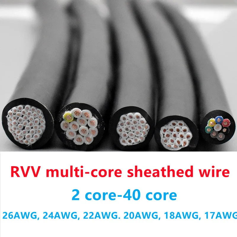 10M Pvc Kabel Draad14 16 20 24 40 30 Cores Rvv Besturingsdraad 26 24 22 20 18 17 Awg Puur Koperen Kern Stroomkabel Sensor Signaaldraad