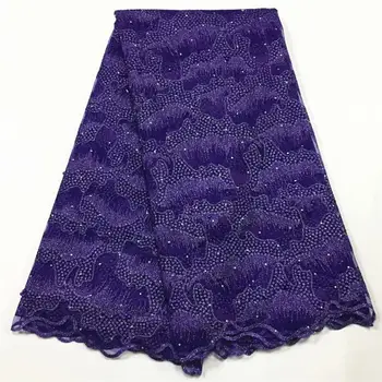 

2020 Latest African Net Lace Fabric, High Quality Elegant Nigerian Wedding Lace Fabrics 5 Yards With Stones French Tulle lace