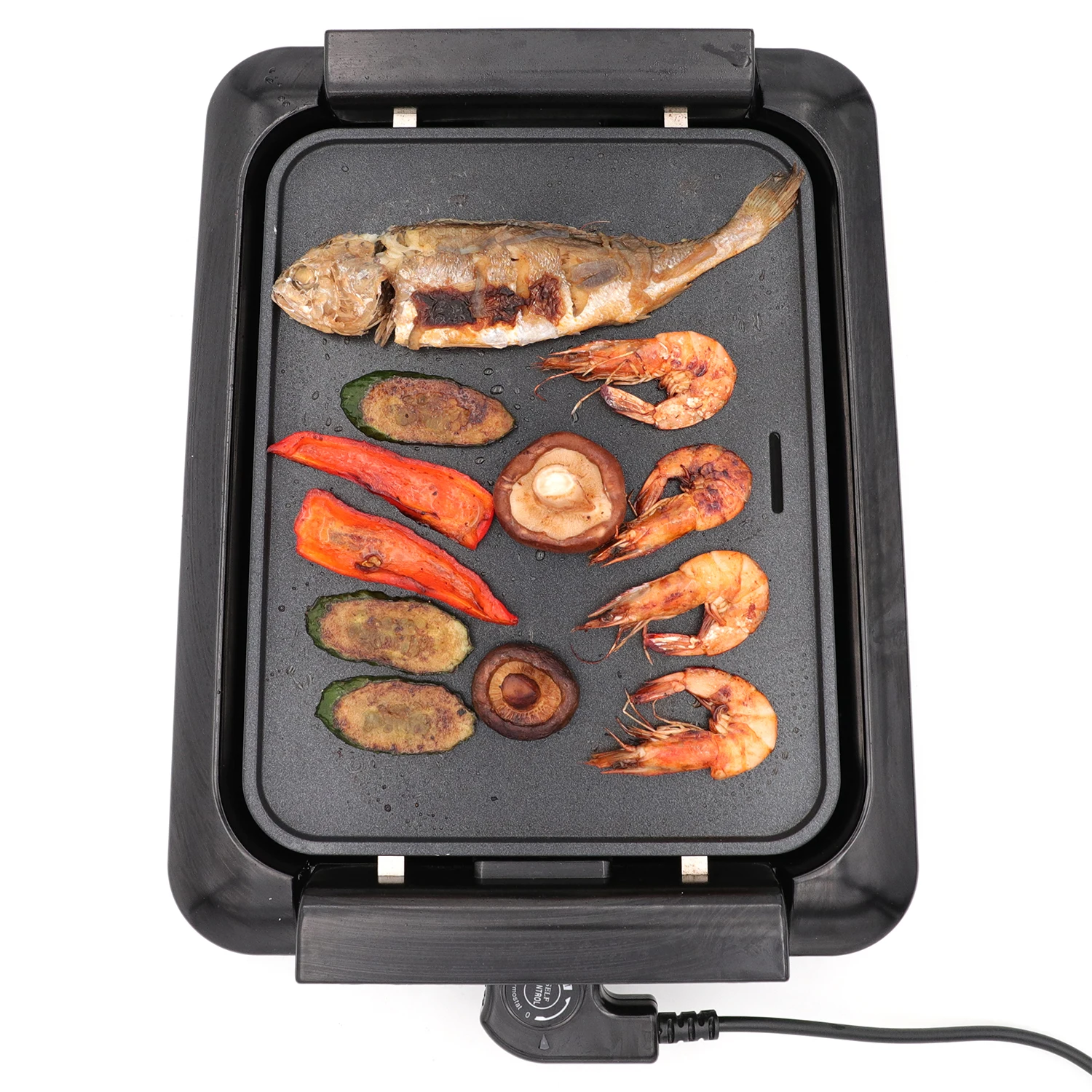 

Electric Smokeless Indoor Grill, Large Non-Stick Cooking Surface, Temperature Control, Portable Kitchen BBQ-Grill, Black