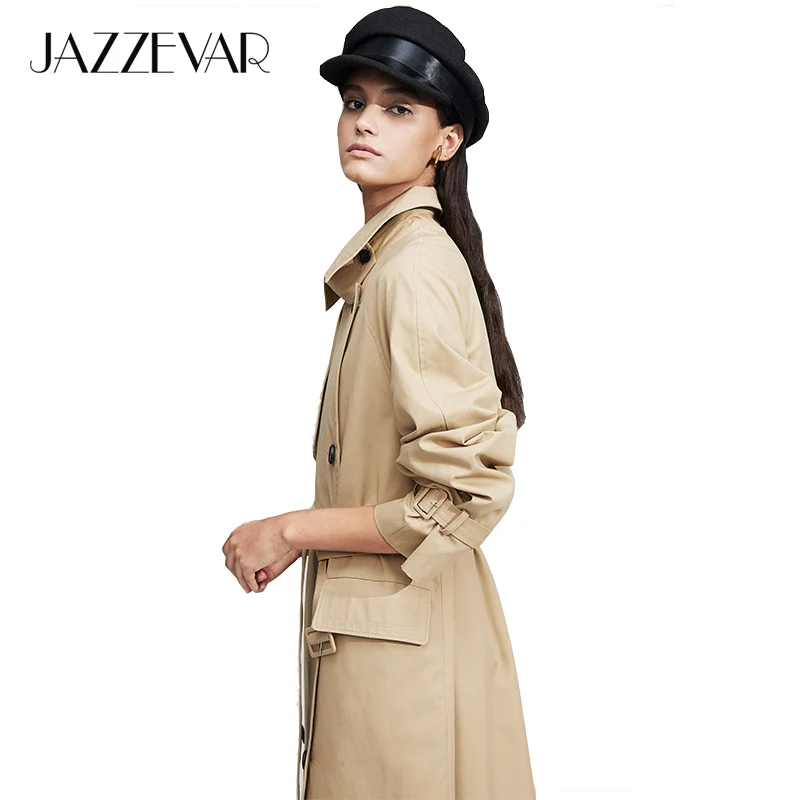 JAZZEVAR 2019 Новое поступление осенний тренч женский топ цвета хаки длинная хлопковая