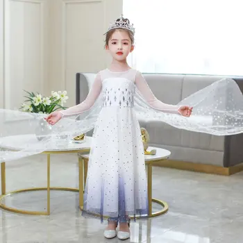 

Snow Queen Dress 2 For Girl White Elza Costume Kid Up Disguise Fantasy Party Frock Child's Bridesmaid Fantasy Tunic 8 10 Year