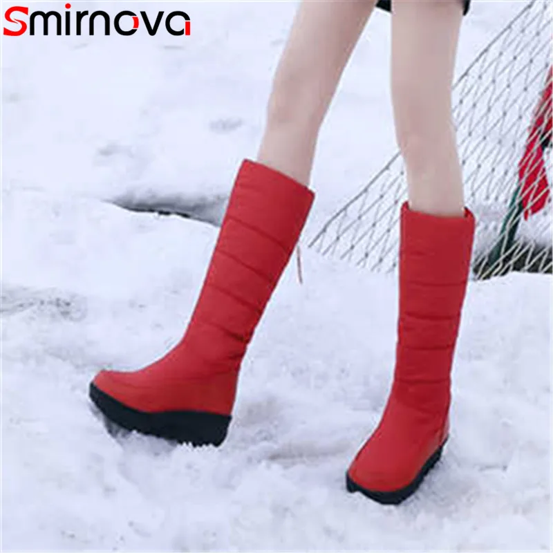 

Smirnova 2020 new winter snow boots women keep warm knee high boots slip on keep warm down cow leather boots big size 35-44