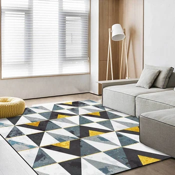 

American Style Golden Blue Living Room Area Rugs Retro Geometric Kitchen Non-Slip Floor Mat Children Bedroom Bedside Play Carpet