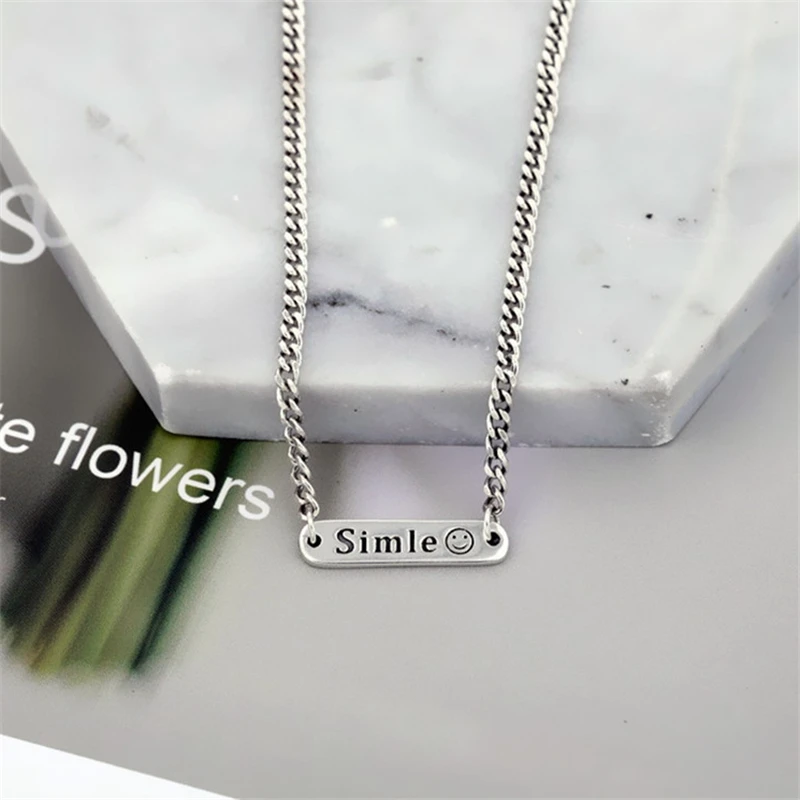 Korean Japan Style Cute Smile Face Happy Punk Pendant Necklace For Women Street Girls Tibetan Big Chain Hip Hop Jewelry | Украшения и