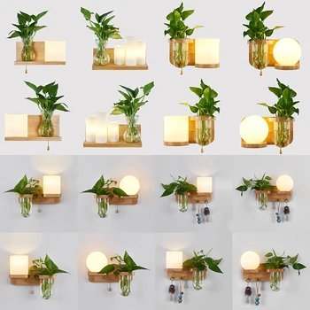 

Japanese Bedside Wall Lamp LED Bedroom Simple Solid Wood Creative Living Room Hotel Aisle Bedside Lamp