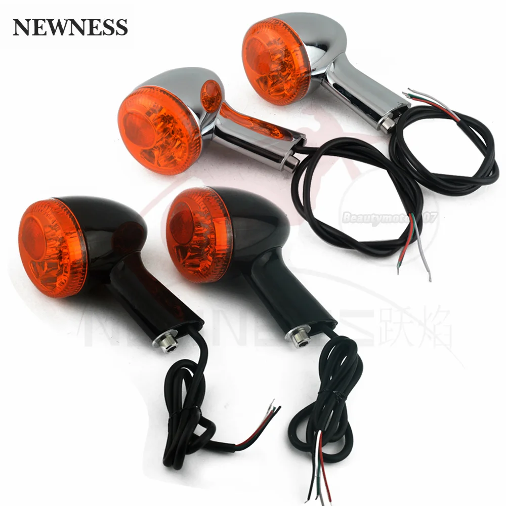 2xMotorcycleRearTurnSignalsIndicatorsAmberLEDLightsBlackChrome