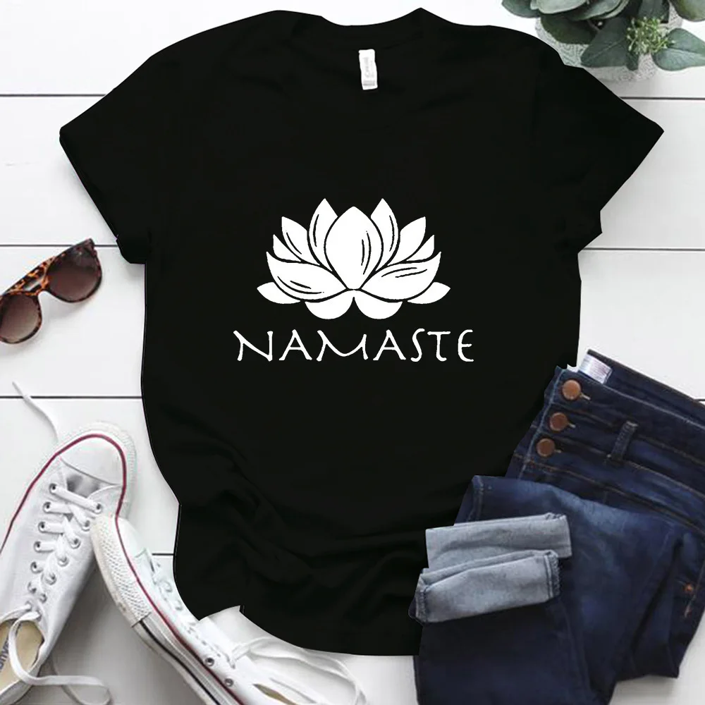 

Namaste Letter Print Women T Shirt Short Sleeve O Neck Loose Women Tshirt Ladies Fashion Tee Shirt Tops Camisetas Mujer