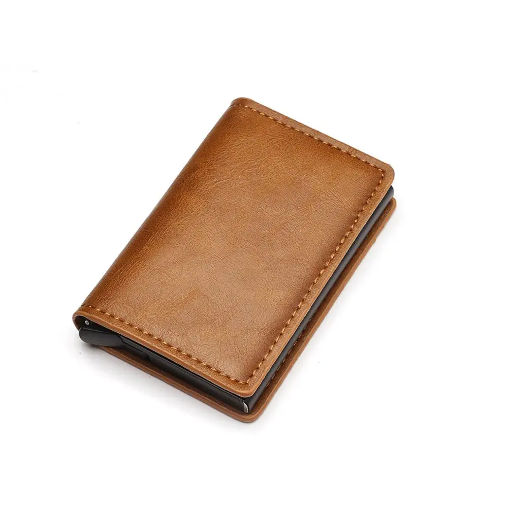 RFID Crazy Horse PU Leather Aluminium Box Credit Card Holder Men And Women Metal Fashion Card