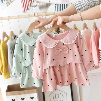 

WLG Girls Dress Kids Spring Pink Green Blue Dot Printed Ruffle Drsses Baby Girl Cute Party All Match Clothes for 1-3 Years