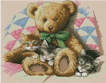 

COTTON Free Delivery Top Quality Counted Cross Stitch Kit Teddy and Kittens Cats Cat dim 35236