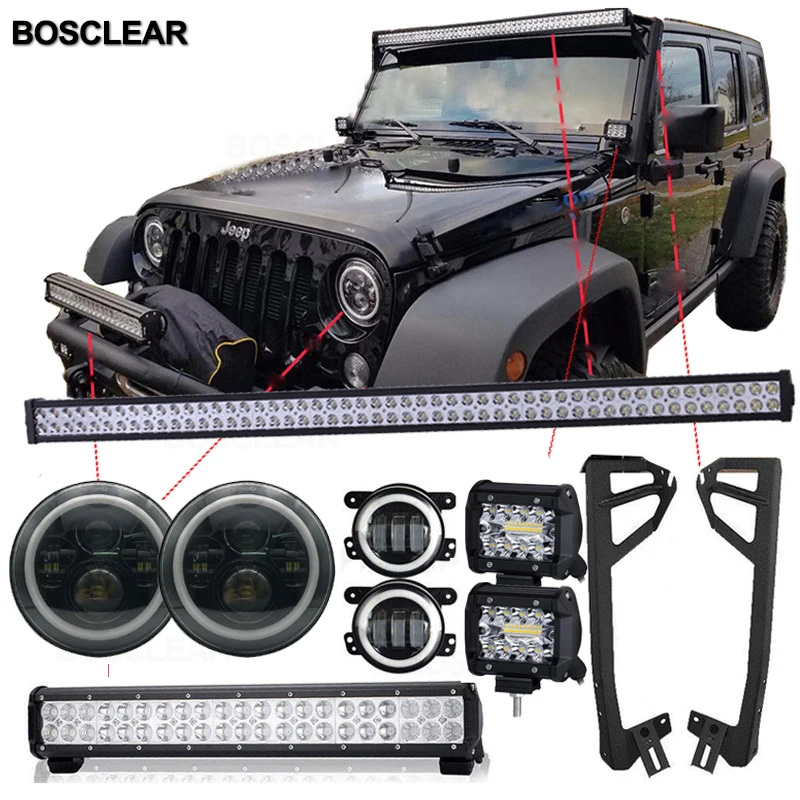 Led Licht Bar Beam Montagebeugels Staal + 7 'Koplamp + 4Inch Foglight Voor Uaz4x4 Suv Atv Cars jeep Wrangler Jl Jk Land Rover Led Licht Bar Beam Montagebeugels Staal + 7 'Koplamp + 4Inch Foglight Voor Uaz4x4 Suv Atv Cars jeep Wrangler Jl Jk Land Rover