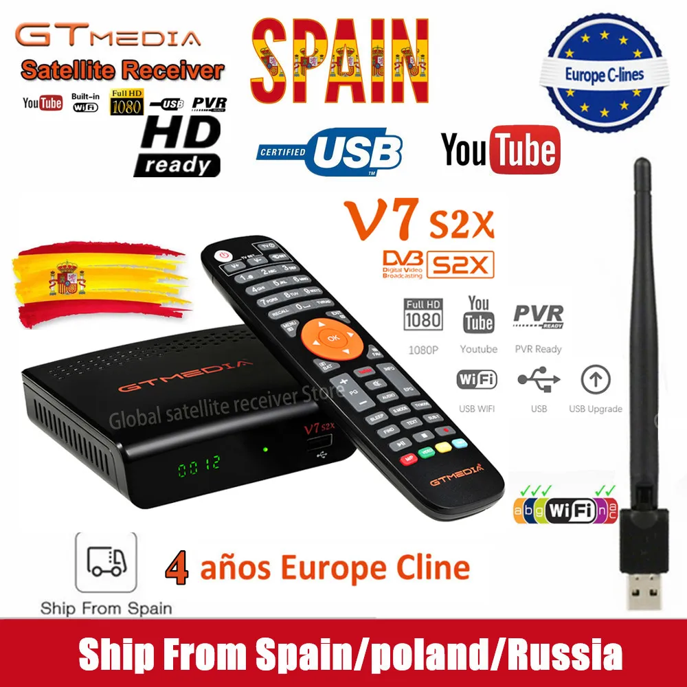 FHD 1080P Gtmedia V7S2X Satellite Receiver include usb wifi Digital Receptor gtmedia v7 s2x upgraded from gtmedia v7s hd no app