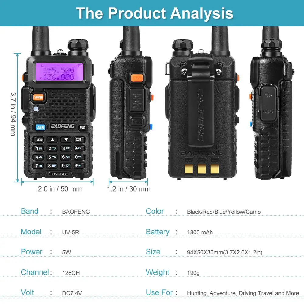 Baofeng UV 5R Ham радио двухдиапазонный 136 174 МГц & 400 520 5 Вт двухстороннее иди и болтай Walkie