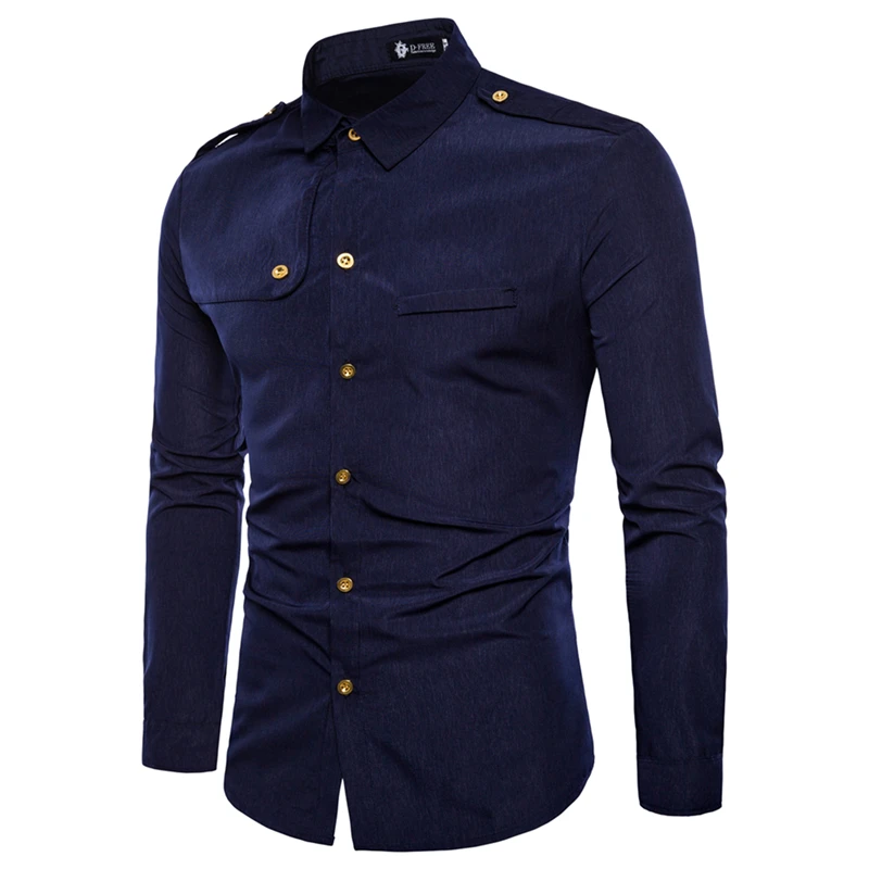 ZUSIGEL однобортная белая рубашка новая осенняя черная рубашка-карго с отложным воротником Повседневная приталенная Мужская рубашка с длинными рукавами - Цвет: Тёмно-синий