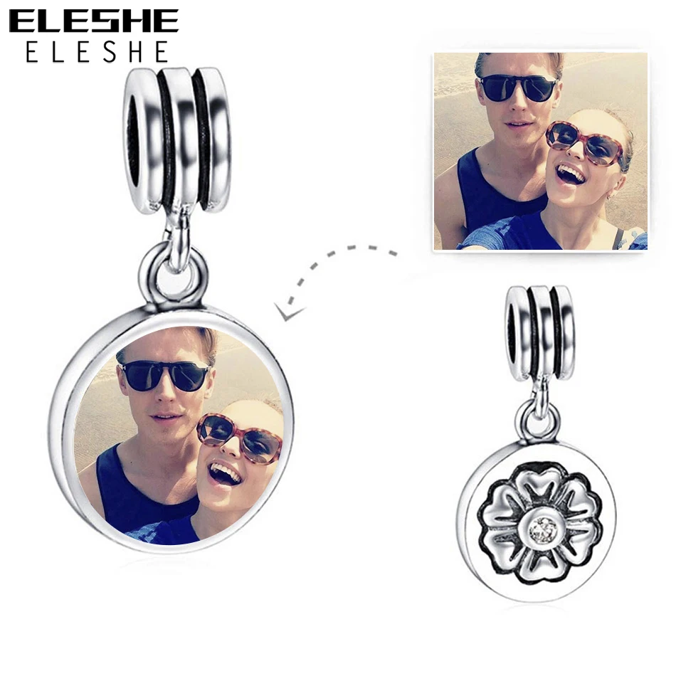 

ELESHE 925 Sterling Silver Round Custom Photo Charm Fashion Personalized DIY Jewelry fit Original Bracelet for Women