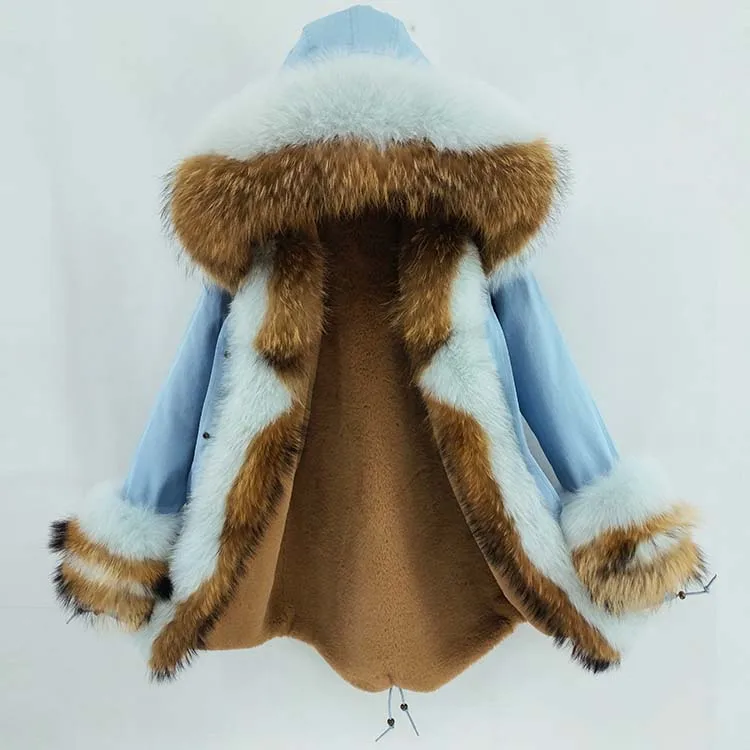 Зимняя куртка из натурального меха енота, воротник из лисьего меха, капюшон с манжетами, Толстая теплая верхняя одежда, длинная парка, женская одежда, пальто из натурального меха
