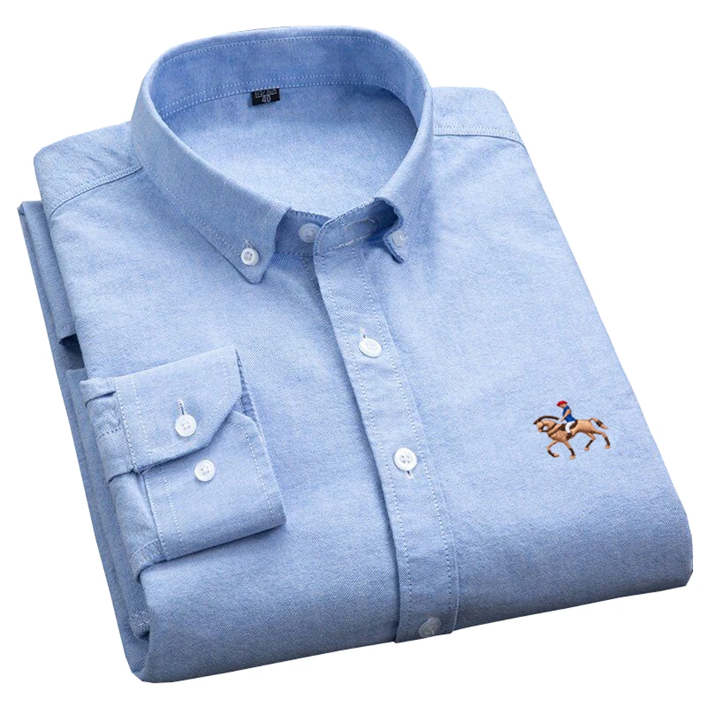  Man Oxford Shirts Long Sleeve Casual Embroidery Logo Men's 100% Cotton Casual Slim Fit Button Down 