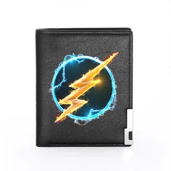High Quality Classic Flash Symbol Theme Printing Leather Wallet Men Women Billfold Slim Short Purses