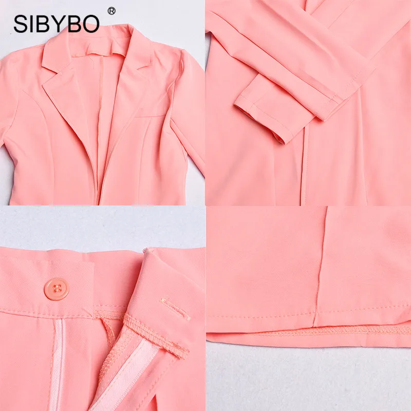 SIBYBO/осенний Женский блейзер с высокой талией и шорты, комплект с длинными рукавами, с открытым стежком, повседневный комплект из двух