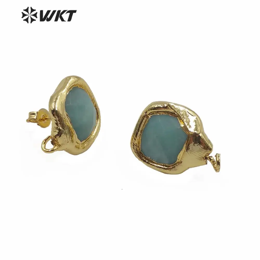 

JFE27 Wholesale Factory Directly Sales Natural Amazonite Stone Earrings With Hoop Fashion Gold Electroplat Jewelry Findings