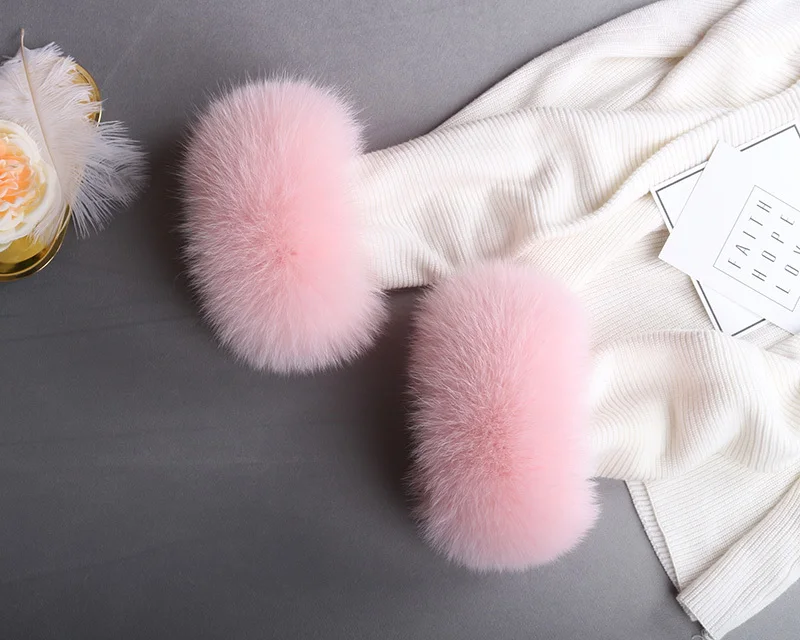 pink Манжета из натурального Лисьего меха; новая зимняя одежда; напульсники из натурального меха; Модные Цветные напульсники на рукавах; 1 - Цвет: pink
