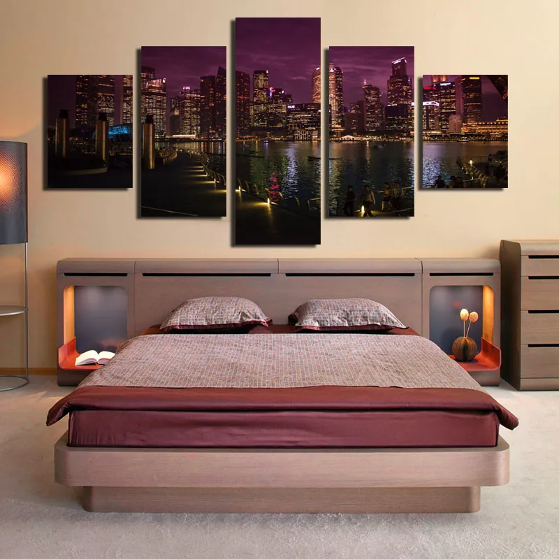 

Riverside Modern Style Scenery At Night Pleasant Waterproof Ink Canvas Painting Art Print Poster Wall Living Room Home Decor