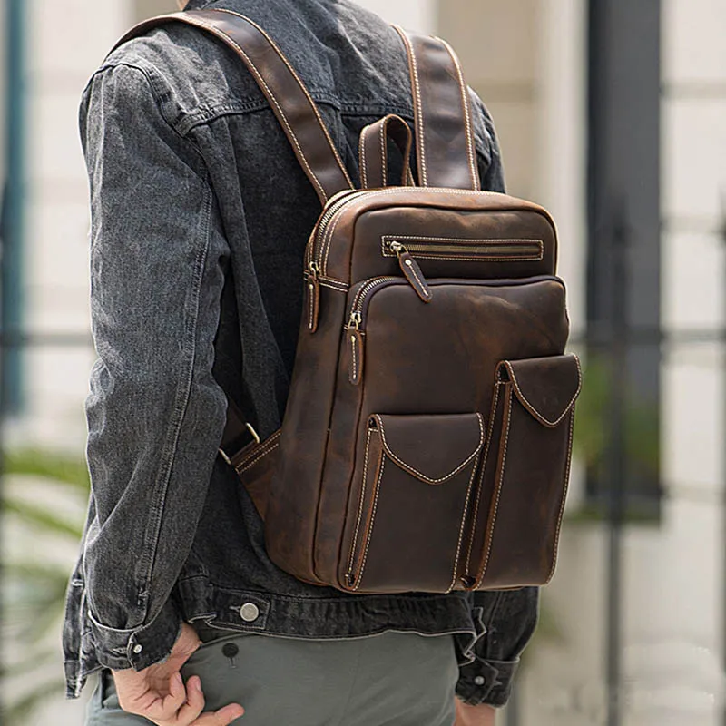 Luufan-男性用本革バックパック,14インチノートブックバッグ,牛革スクールバッグ,トラベルバッグ,アウトドアバッグ - AliExpress  スーツケース  バッグ