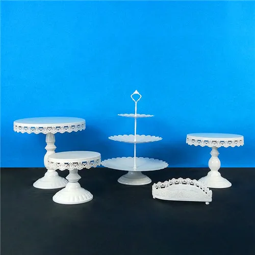 Tobs White Cake Stand Round Metal Cupcake Stand Candy bar Dessert Wedding Party Display Macarons Tray Decoration Tools Bake - Цвет: 5PCS