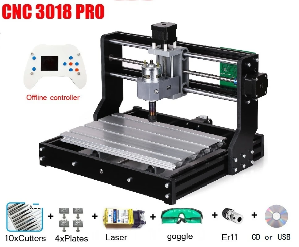 【5500mw】 CNC3018 DIY Wood Router Laser Engraving Machine+er11+offline controller 