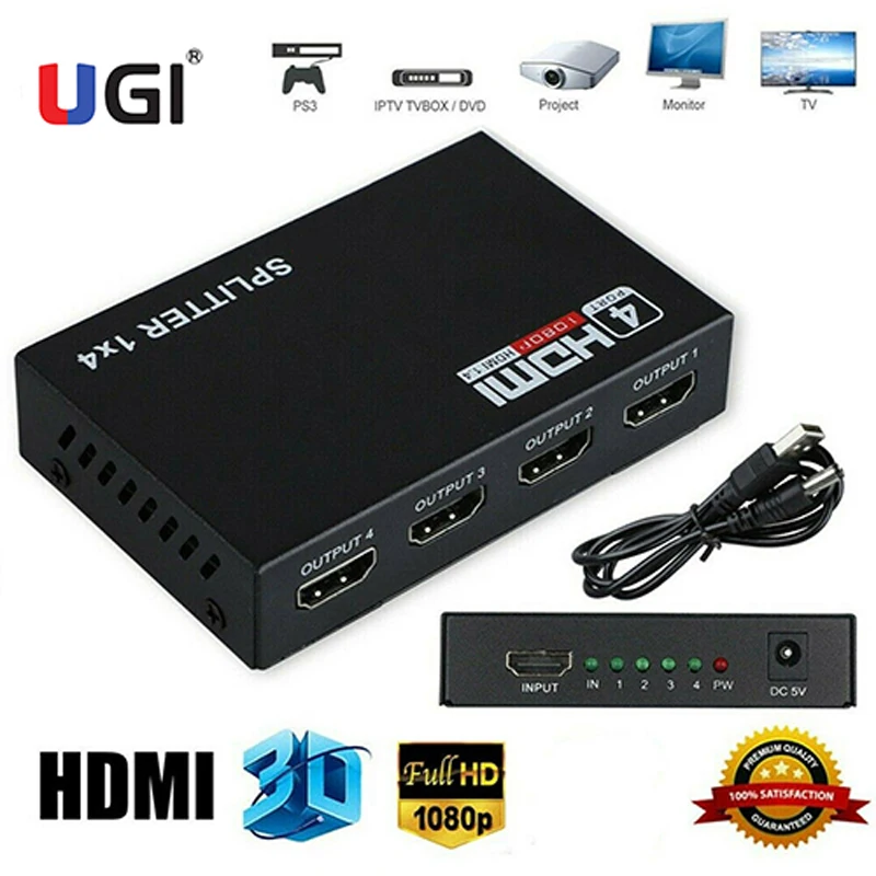 UGI 4K Full HD 1080P HDMI сплиттер 1 в 4 OUT 3D для ТВ-концентратора видео авто разъем монитора