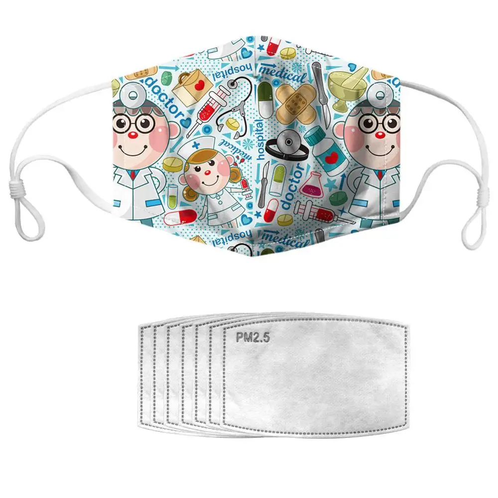 

NOISYDESIGNS Cute Cartoon Mouth Mask Anti Dust 7pcs Filters PM2.5 Washable Face Cover Reusable Respirator Tapabocas