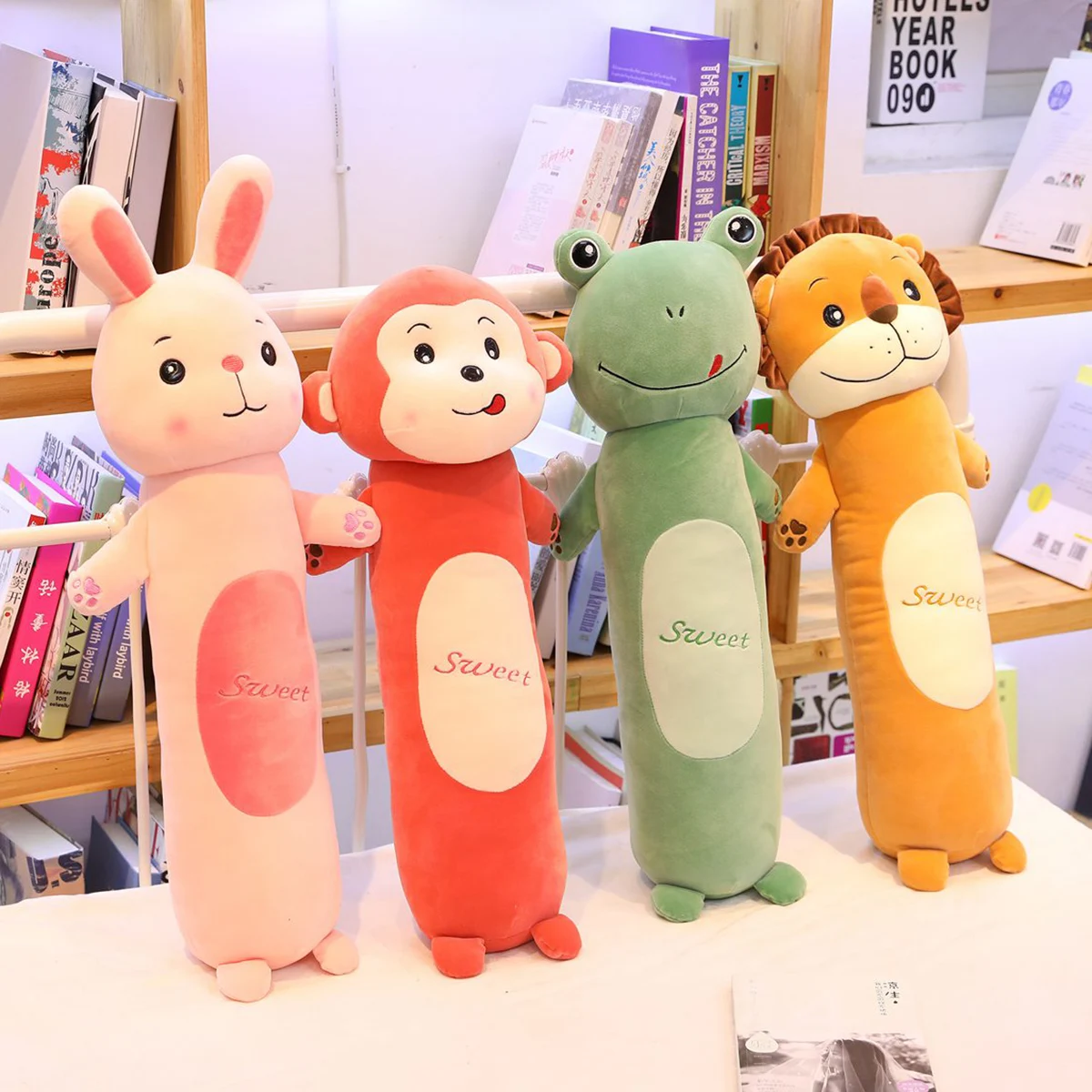 Цилиндрический плюшевые животные длинные средства ухода за кожей Kawaii постоянного обезьянка Банни лягушка Лев мягкие тела подушку компаньон, 4 размера