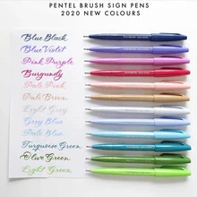12colors Japan Pentel Touch Brush Pen Set Pastel Color Calligraphy Pens Color Drawing Lettering Bullet Journal Painting Supplies