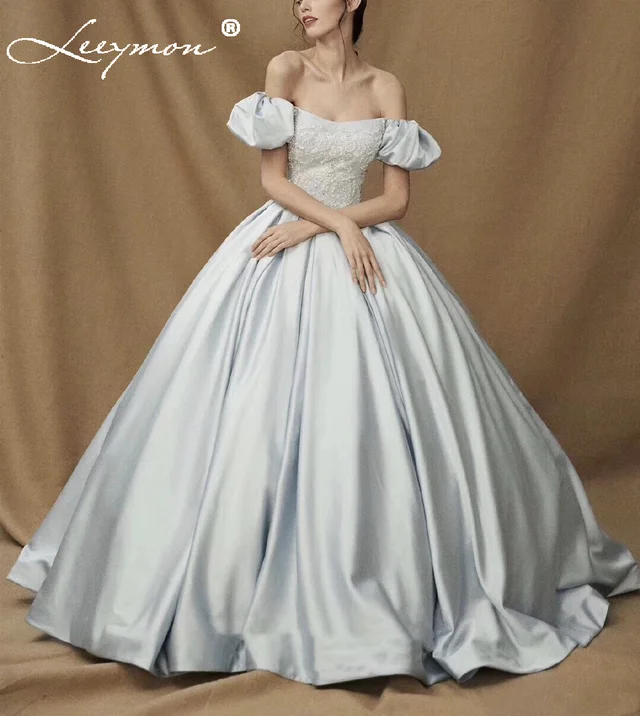 picture color Leeymon простой сатин принцесса свадебное платье бальное платье с открытыми плечами пышные рукава Свадебное платье Robe de Mariee - Цвет: picture color