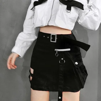 

European and American tide brand hundred body a word skirt women 2019 new big pocket skirt summer one hair 82367