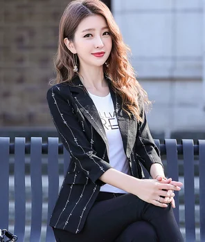 

Autumn Letter Print Long Sleeve Women's Blazer Black Notched Collar Single Breasted Ladies Suit 2020 Fashion Korean Women Tops